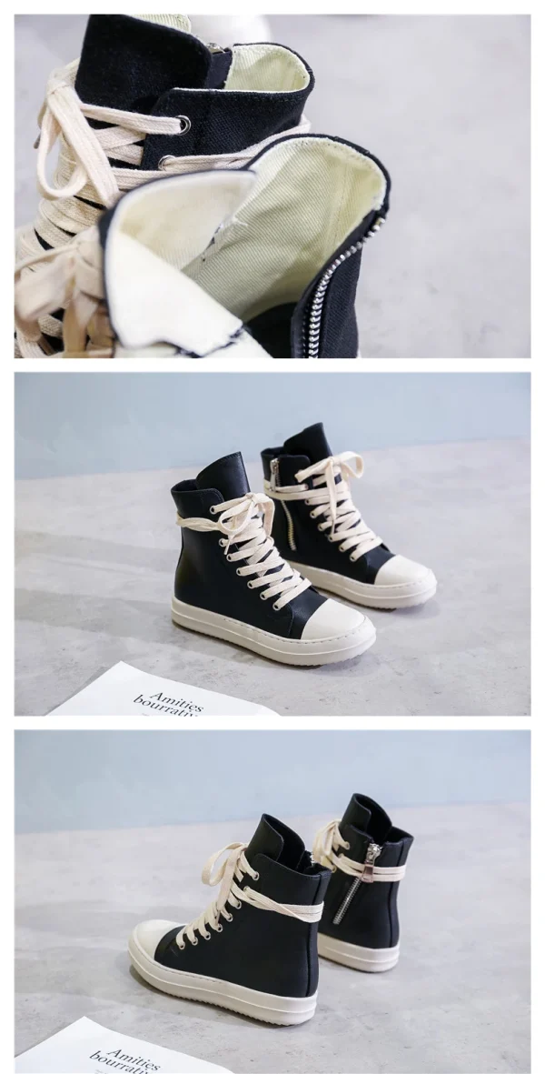 Men's Shoes Thick Shoelace Fashion High Top Platform Black Leather Casual Women's - Image 7