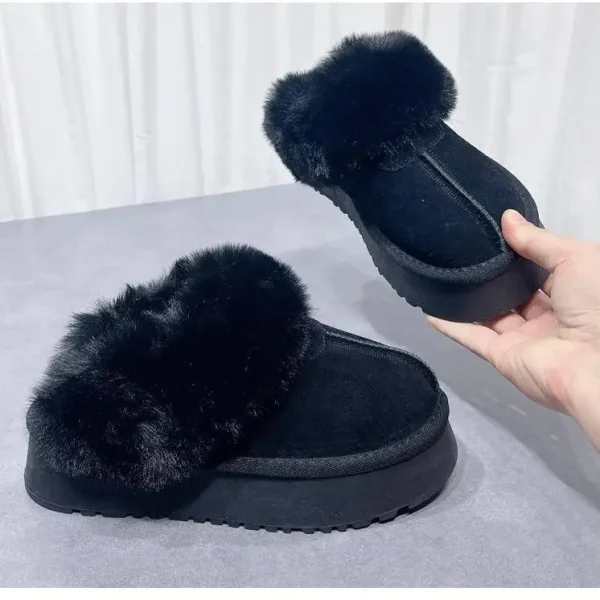 Women's Thickened Fleece-lined Snow Boot Slippers Increased Heel High Top Fluffy Drags Rubber Outsole - Image 5