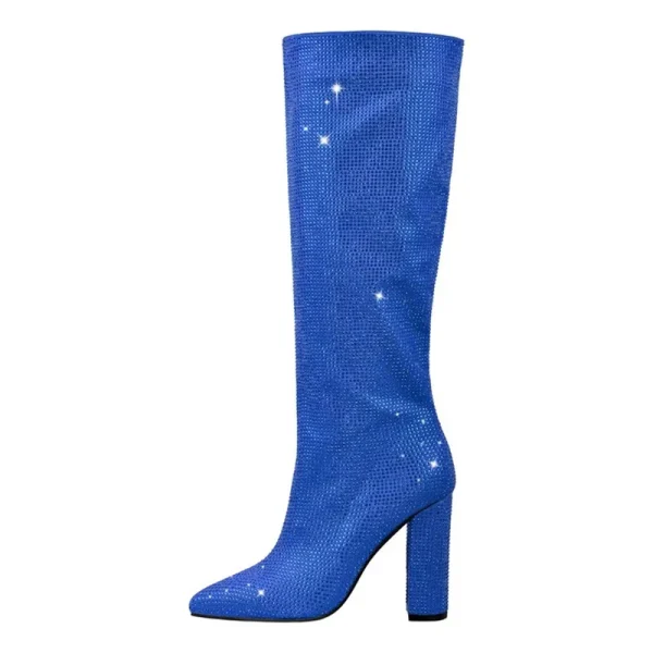 Women's New Rhinestone Shinning Knee High Women's Boots Thick High Heel - Image 2