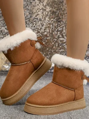 Short Boot New Winter Warm Plush Women Shoes Bow Knot Ladies Platform Shoes Ankle Boots