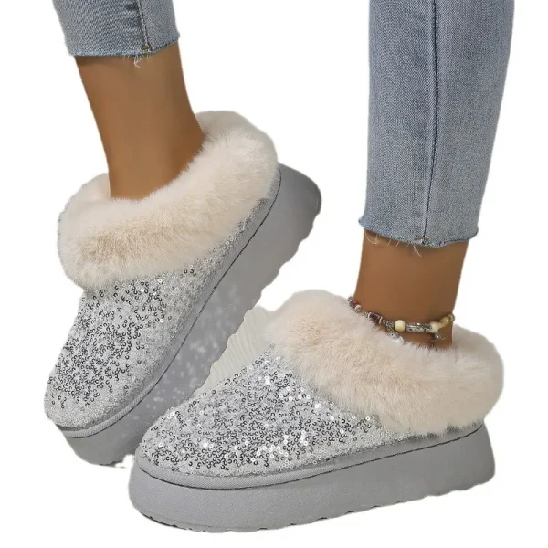 Faux Fur Winter Boots Women Fashion Sequined Cloth Warm Snow Boots - Image 4