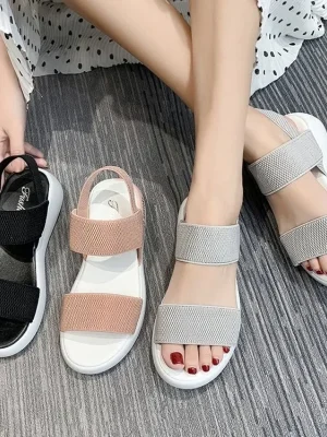 Women’s Summer Knitted Fabric Wedge Sandals, Light Walking Sandals,