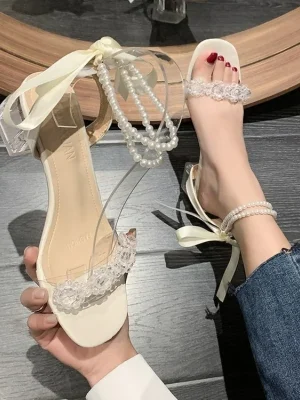 Crystal Chunky Sandals, Transparent Flower Fashion Sandals, Mature Fashion High-heeled Women’s Sandals