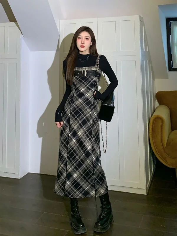 Women Outwear Casual Black Blouse Vintage Slim Strap Dress Korean Fashion Suit - Image 4