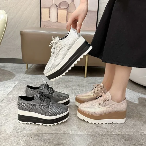 Women's Platform Wedge Heeled Shoes Casual Lace Up Outdoor Shoe - Image 2