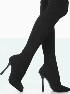 Women Winter Over The Knee Boots Stretch Fabrics High Heel Slip on Shoes