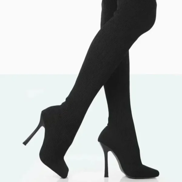 Women Winter Over The Knee Boots Stretch Fabrics High Heel Slip on Shoes