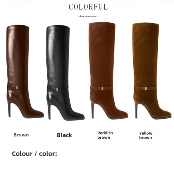 Winter Slim High Heels Knee High Women's Boots Fashionable Round Toe - Image 8