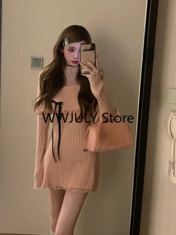 Slim Bodycon Knitted Dress Office Lady Elegant Y2k Mini Dress Woman - Image 6