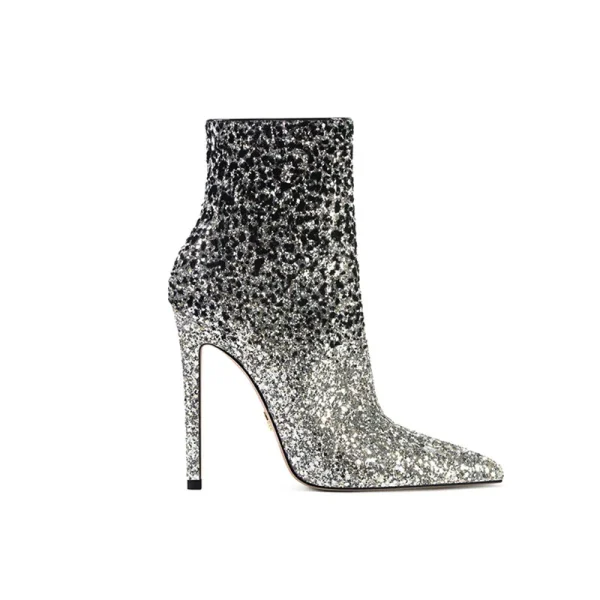 Winter New High Heel Short Boots Fashion Sequins Pointed Head Side Zipper Women's Boots - Image 6