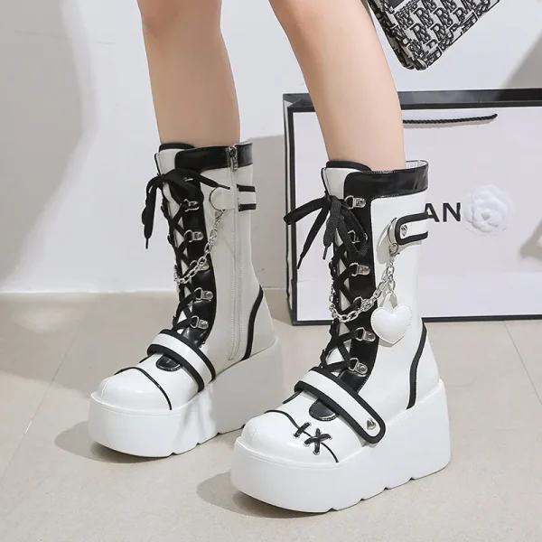 Women's Mid-Calf Boots Fashion Chain Punk Boots Autumn 8CM High Heels - Image 3