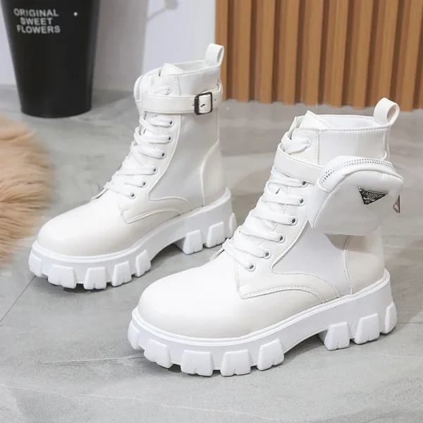 Women Boots New in Motorcycle Ankle Boots Wedges Female Lace Up Platforms - Image 5