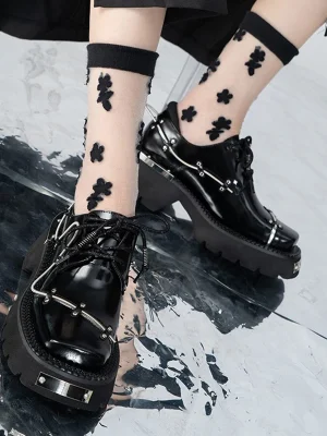 Women’s Punk Style Leather Shoes Lace-up Heel Platform Female Gothic Ankle Boots