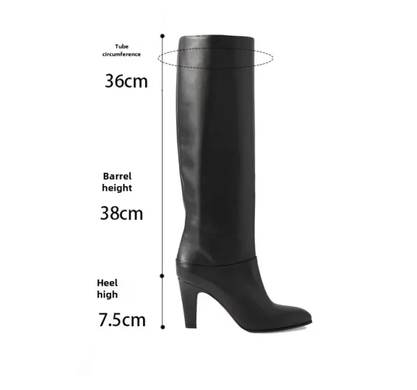 Winter Knee Length Boots, Round Toe Fashionable Leather Slim Fit High Heels - Image 9