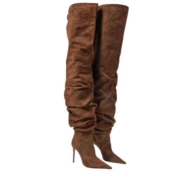 Women's New Pointed Pleated High-heeled Knee High Boots - Image 2