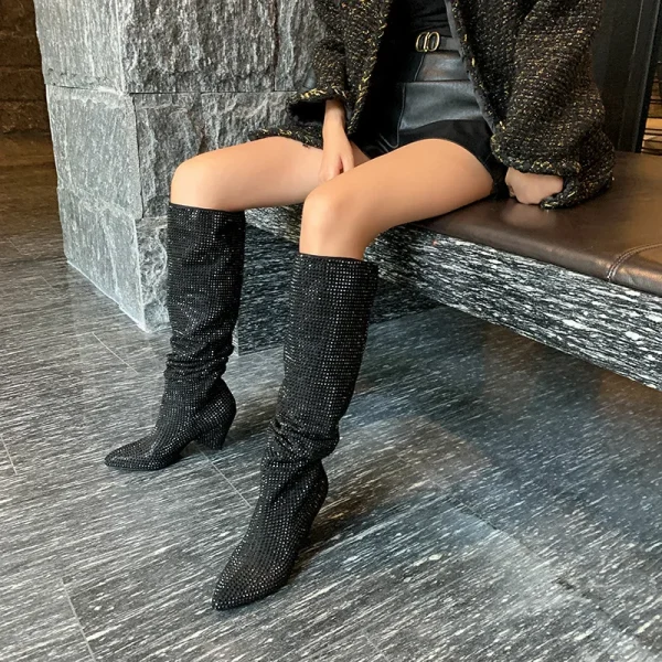 Women's Boots Shining Rhinestone Knee Boots European and American Fashion Sexy Boots - Image 16