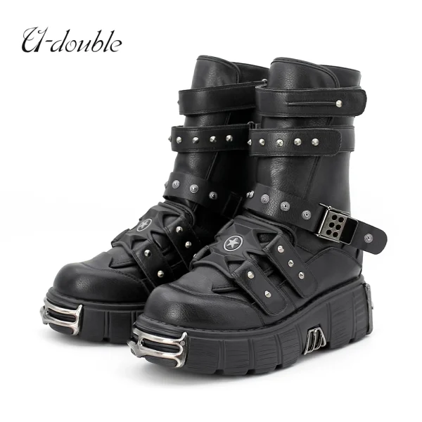 Men and Women Boots High Heel Platform Shoes Height 6CM Woman Gothic Ankle - Image 2