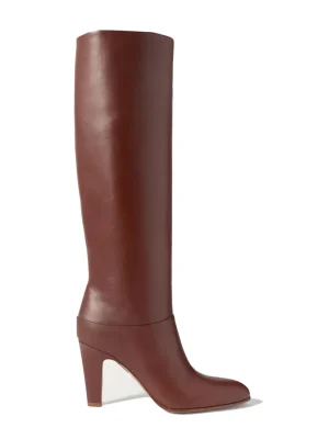 Winter Knee Length Boots, Round Toe Fashionable Leather Slim Fit High Heels