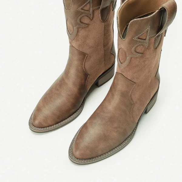 Cowboy Ankle Brown Boots For Women Embroidered Casual Pointed Toe Designer Shoes - Image 8