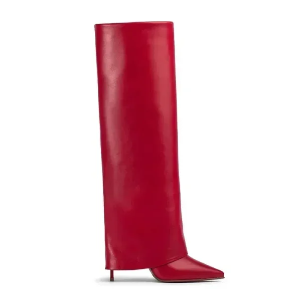 Women's Autumn/Winter New Knee Knee Leather Boots Fashion Pointed Stiletto Skirt Boots - Image 5