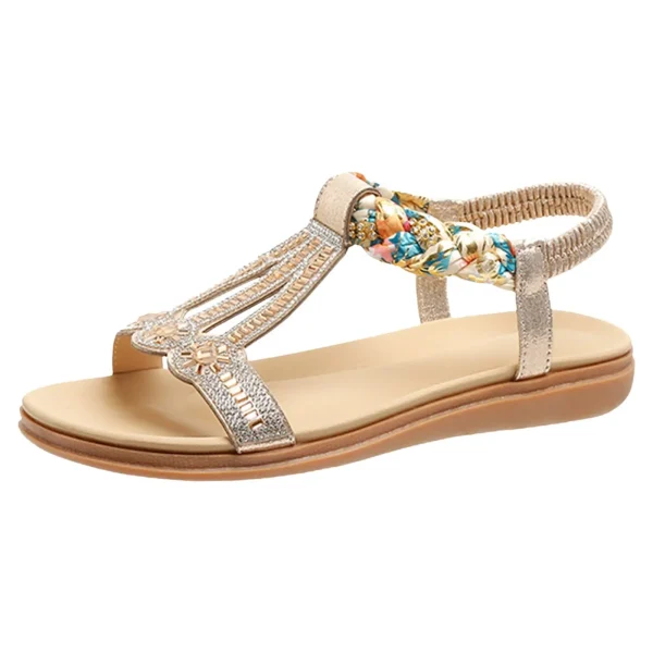 Summer Bohemian Rhinestone Sandals 2024 New Elastic Band Beach Holiday Sandals For Women - Image 8