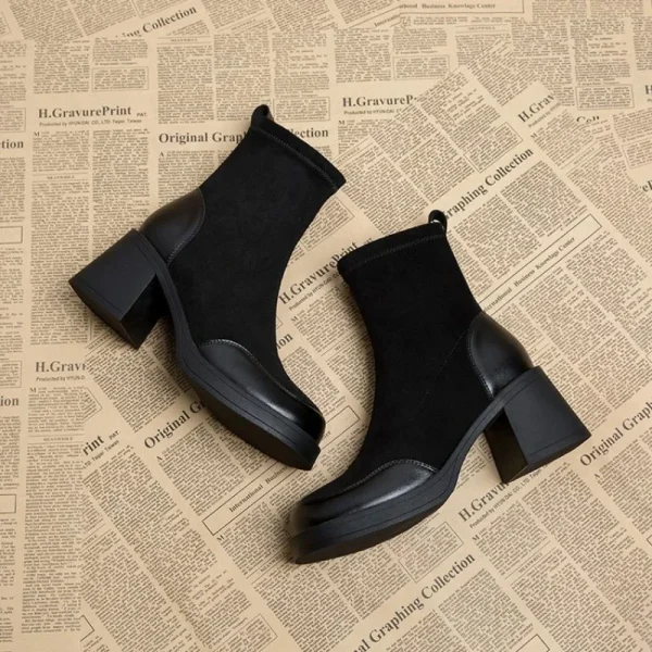 Woman Black Women's Ankle Boots Sock Footwear Combat Booties Very High Heels