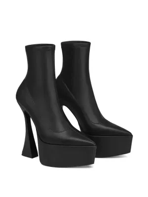 Winter New Thick High-heeled Platform Thick Soled Short Boots Fashion Pointed Elastic Boots