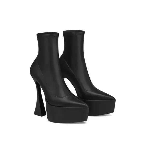 Winter New Thick High-heeled Platform Thick Soled Short Boots Fashion Pointed Elastic Boots