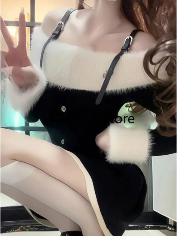 Mini Dress Woman Short Party Black Knitted Dress Slim Sexy One Piece Dress - Image 3