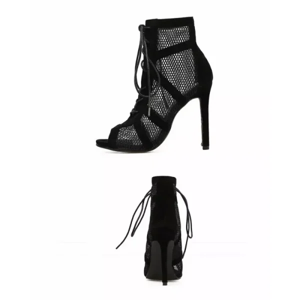 Net Fabric Cross Strap Sexy High Heel Sandals Woman Shoes Pumps Lace-up Peep Toe Sandals Casual Mesh - Image 7