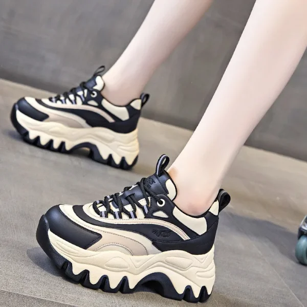 Fashion Height Increasing Thick Bottom Spring Platform Leather Woman Chunky Sneakers - Image 2