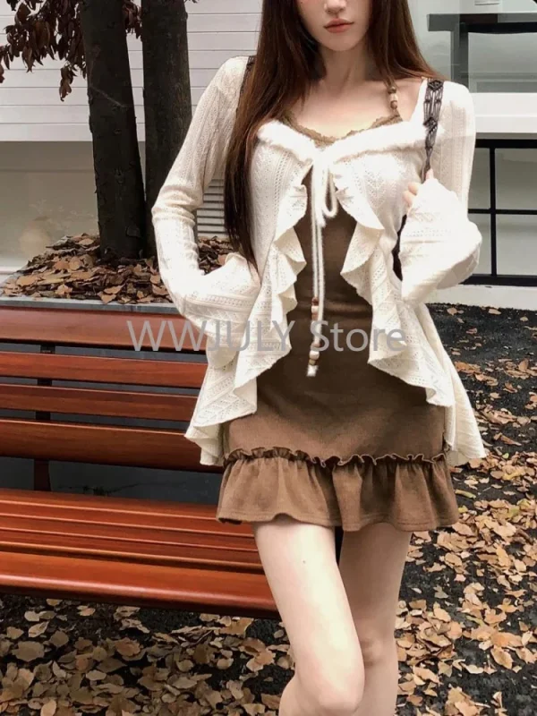 Knitted Ruffle Y2k Cardigan Korean Fashion Suit Woman - Image 4