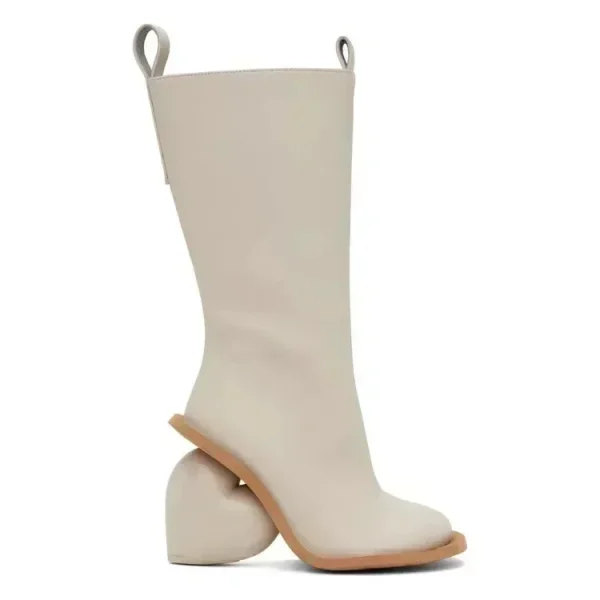 Winter Fashion Peach Heart Shaped High-heeled Boots with Round Toe and Side Zipper for Women's Calf Boots - Image 3