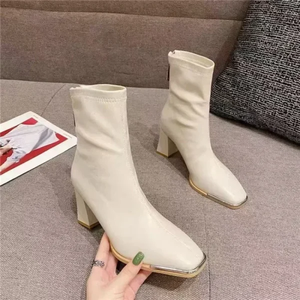 Women Ankle Boots Fashion Elegant Back Zippers Shoes Vintage Square Heels - Image 4