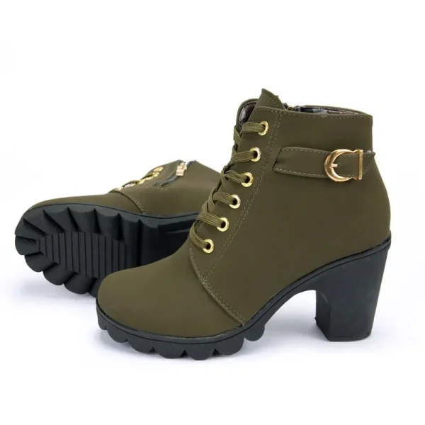 Winter Women Pumps Boots High Quality Lace-up European Ladies Shoes PU High Heels Boots - Image 3