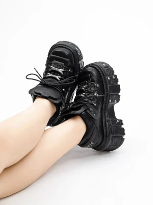 Women Shoes Lace-up Heel Height 6CM Platform Shoes Woman Gothic Ankle Rock Boots