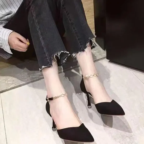 Women Thin Heel Hollow Sandals Woman Pearl Butterfly Pointed Toe - Image 3