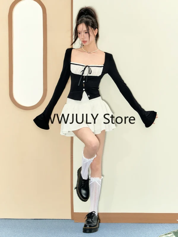 Mini Skirt Preppy Style Party Sweet 2 Piece Set Skirt Woman Chic - Image 4