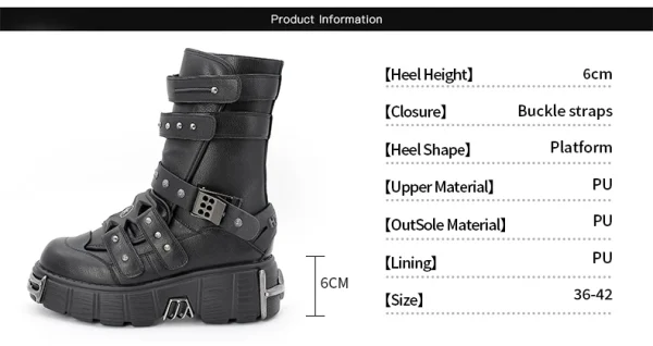 Men and Women Boots High Heel Platform Shoes Height 6CM Woman Gothic Ankle - Image 8