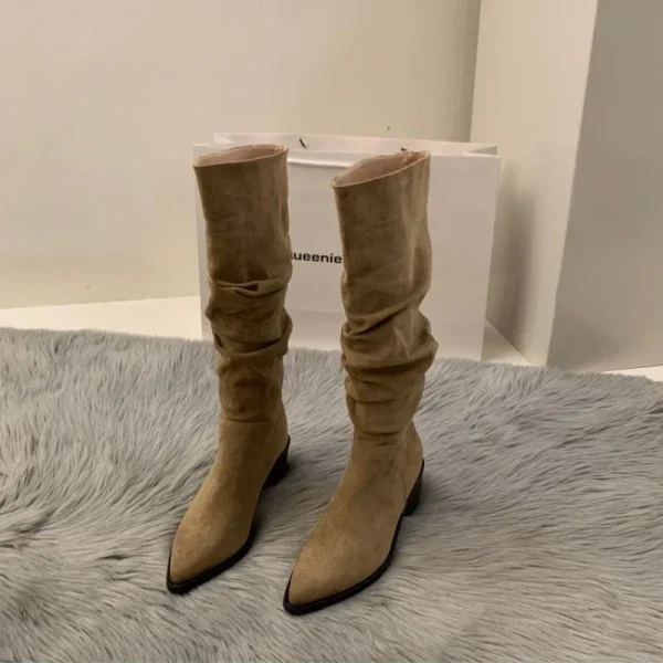 Slimming Women's Boots Fleece-lined Knight Boots High Heel Women's Shoes Petite Khaki Long - Image 2