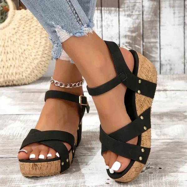 Platform Wedge Sandals Fashion Roman Buckle Peep Toe Heels Women's Shoes 2024 Summer Trend - Image 6