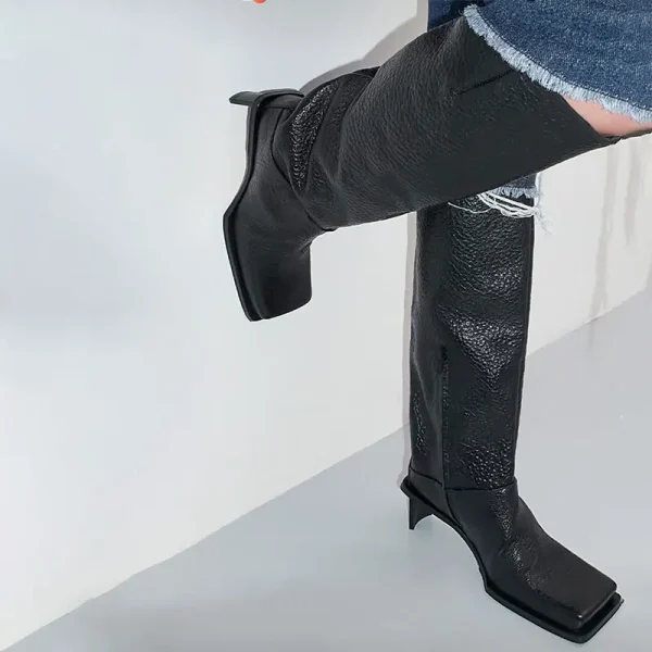 Winter Style Thick High-heeled Knee High Women's Boots with Square Toe and High Tube, Fashionable Plus Size Boots - Image 15