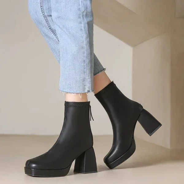 High Heels Short Boots Women Fashion Shoes Autumn Winter Chunky Heels - Image 3