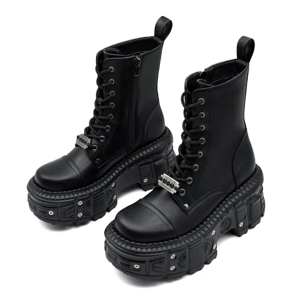 Women Platform Ankle Boots Female's Rock Round Toe Lace Up Fashion - Image 2