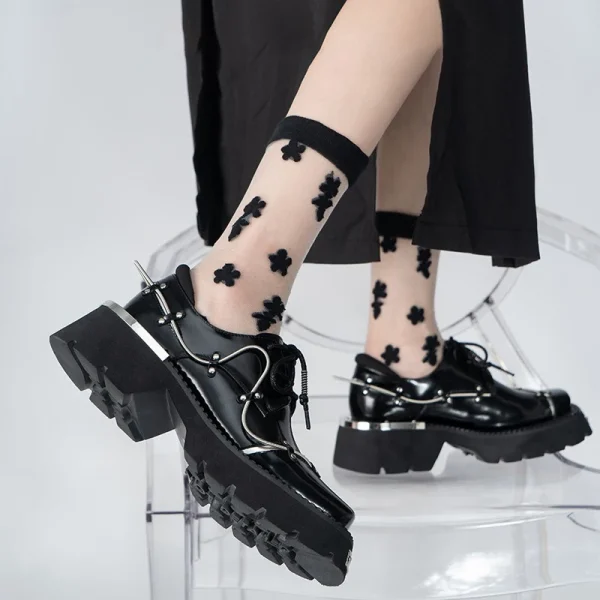 Women's Punk Style Leather Shoes Lace-up Heel Platform Female Gothic Ankle Boots - Image 5