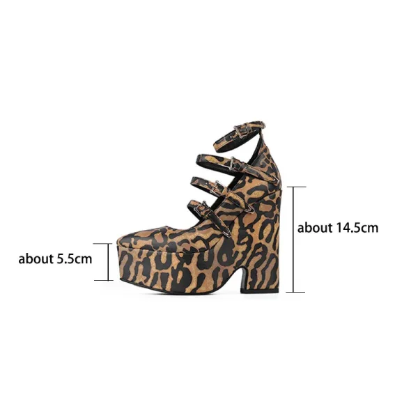 Women's Fashion Thick Sole High Heels Women's Panther Print Banquet Party Wedding Women's Shoes - Image 8