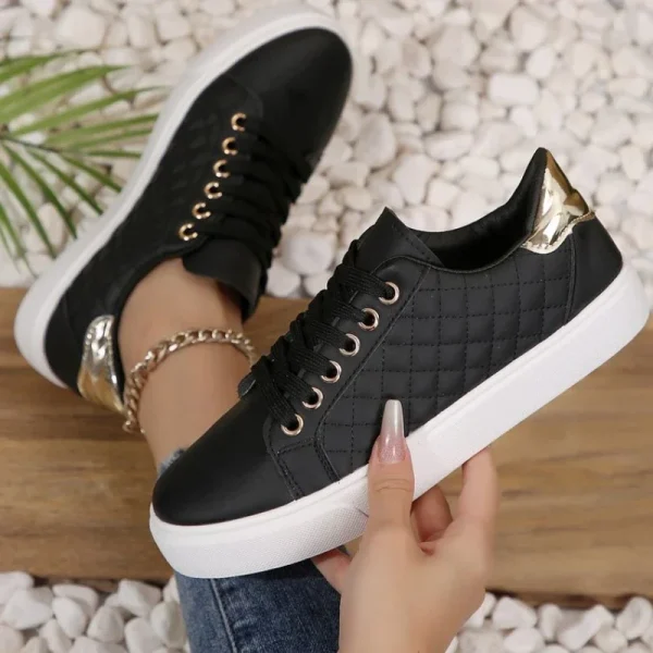 Women White Sneakers 2024 Spring Autumn Womens Fashion Black Lace-up Soft Soled PU Leather Shoes - Image 7