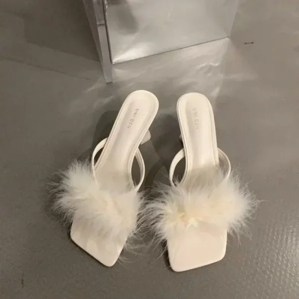 High Heels Slippers Fluffy Slippers Women 2024 New Summer Fashion - Image 5