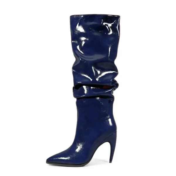 High Heels Knee Length Women's Boots with Pointed Folds Women's Large Boots - Image 10