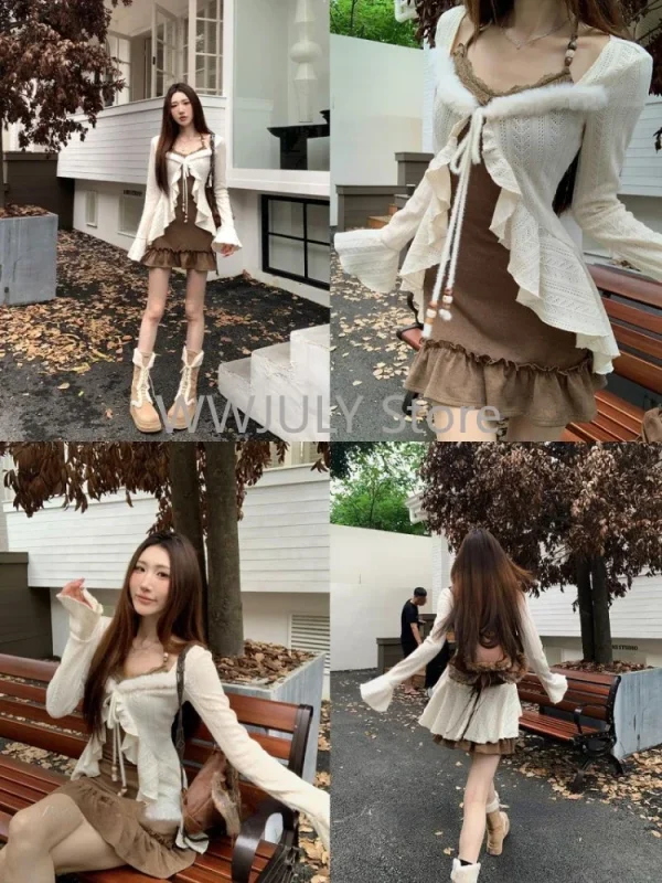 Women Ruffles Long Sleeve Knitted Cardigan - Image 7